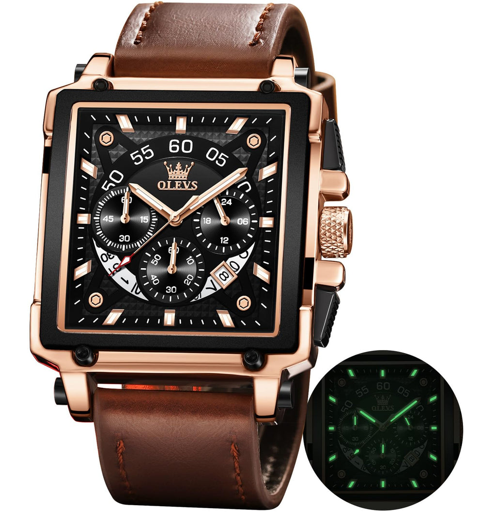 Relojes OLEVS para Hombre de Cuarzo Cronógrafo de Cuero, Moda Elegante, Reloj Impermeable con Fecha y Luminosidad, Casual Cuadrado y de Negocios, Color Negro