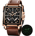 Relojes OLEVS para Hombre de Cuarzo Cronógrafo de Cuero, Moda Elegante, Reloj Impermeable con Fecha y Luminosidad, Casual Cuadrado y de Negocios, Color Negro